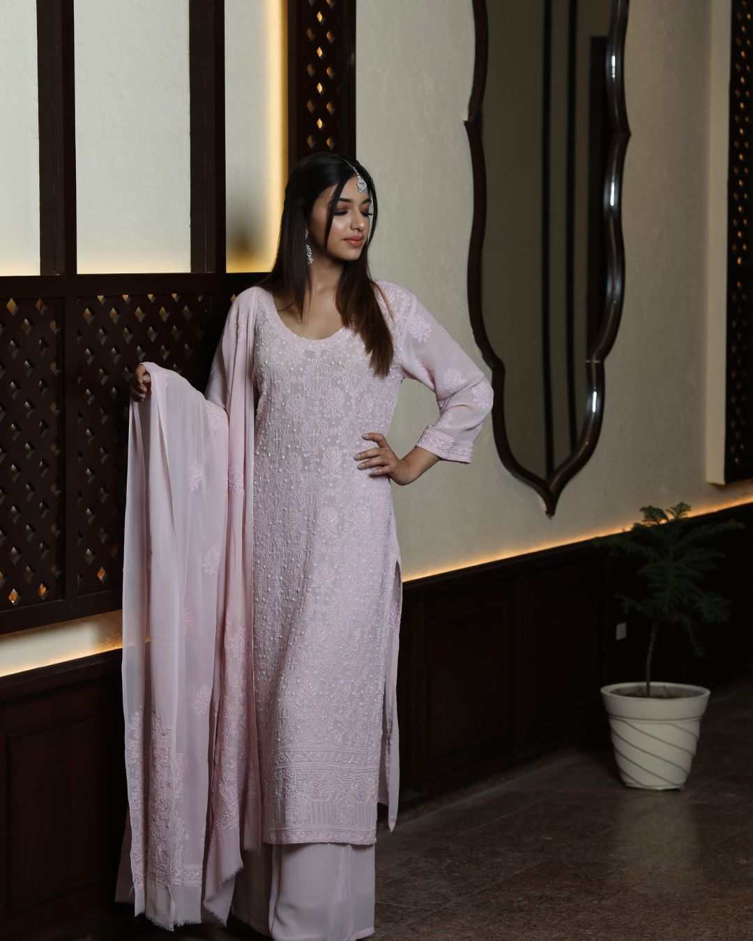 Wedding Chikankari Suit Pink - Chaand