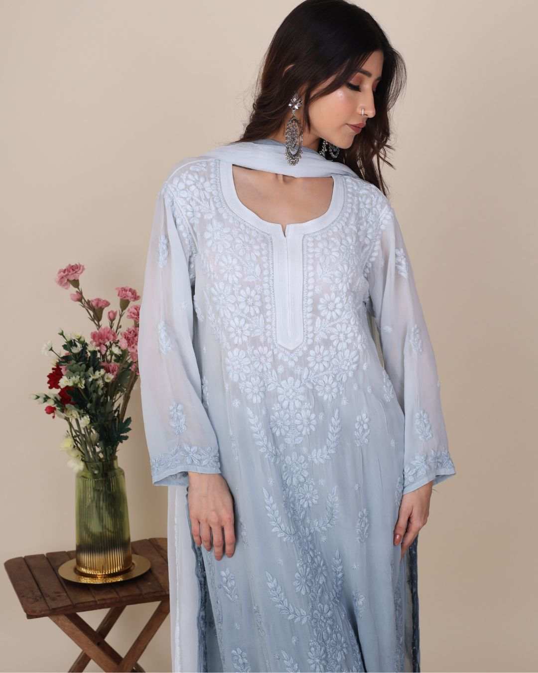 Heer Opal Chikan Suit