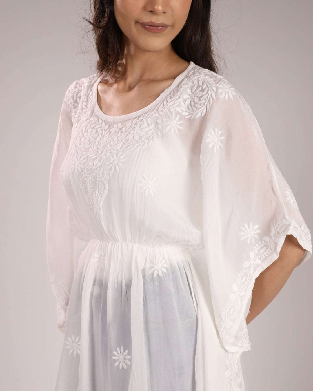 Chikankari Kaftan Short Kurti For Women