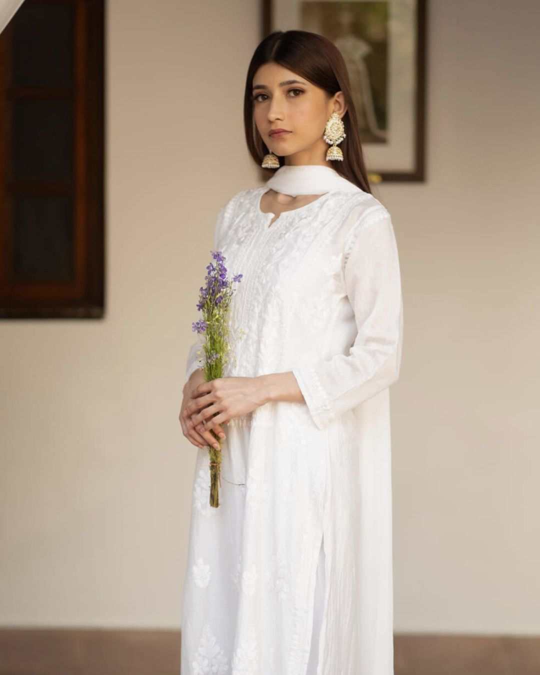 Chikankari Zia White Chanderi Kurta Set