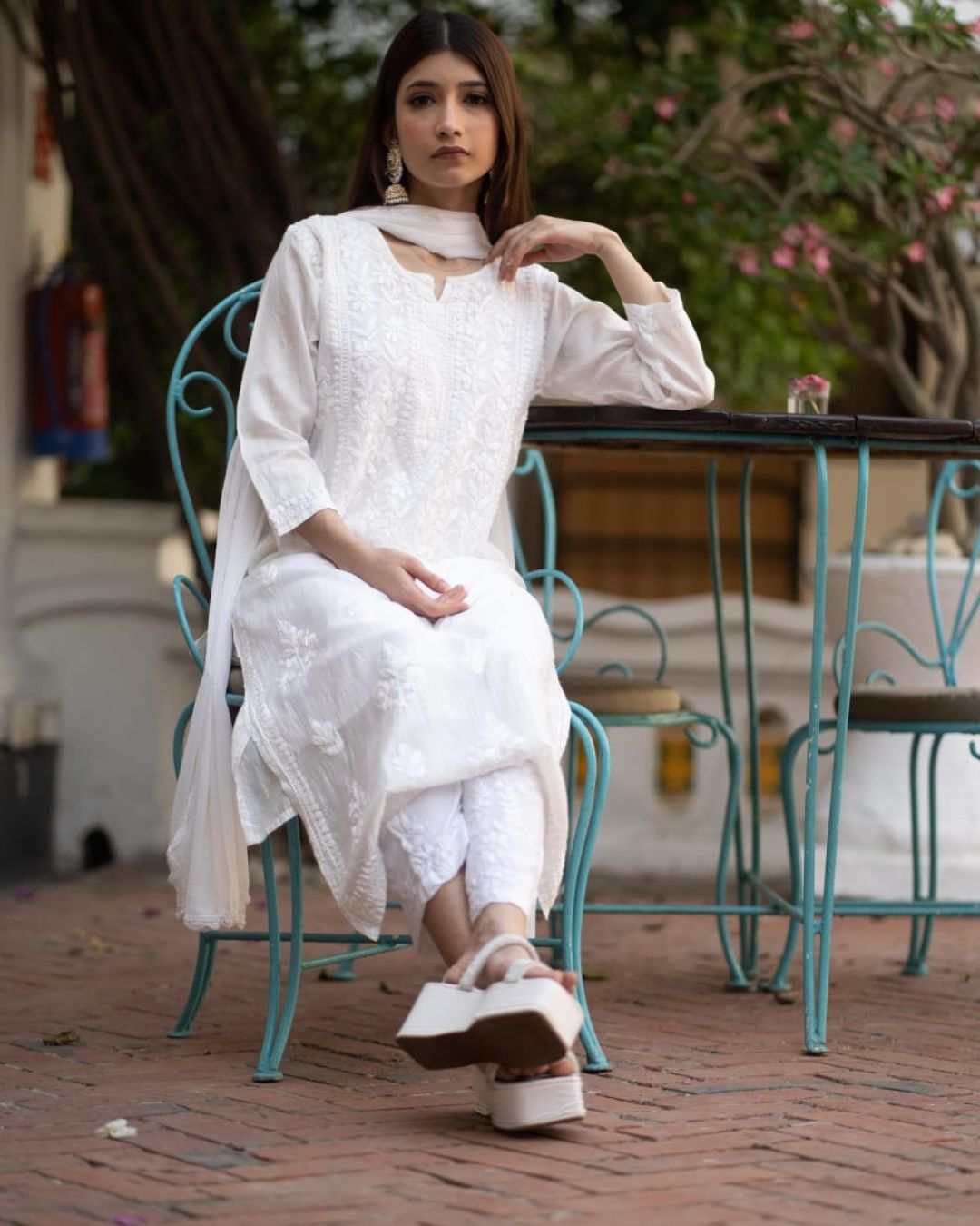 Chikankari Zia White Chanderi Kurta Set