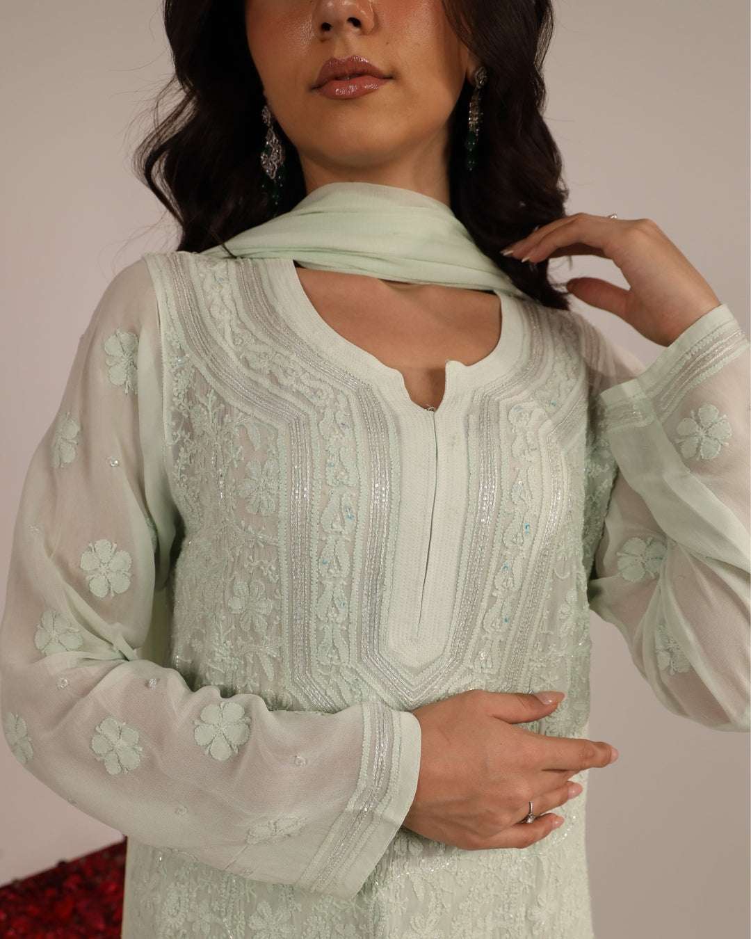 Chikankari kurta set with add-ons for ladies