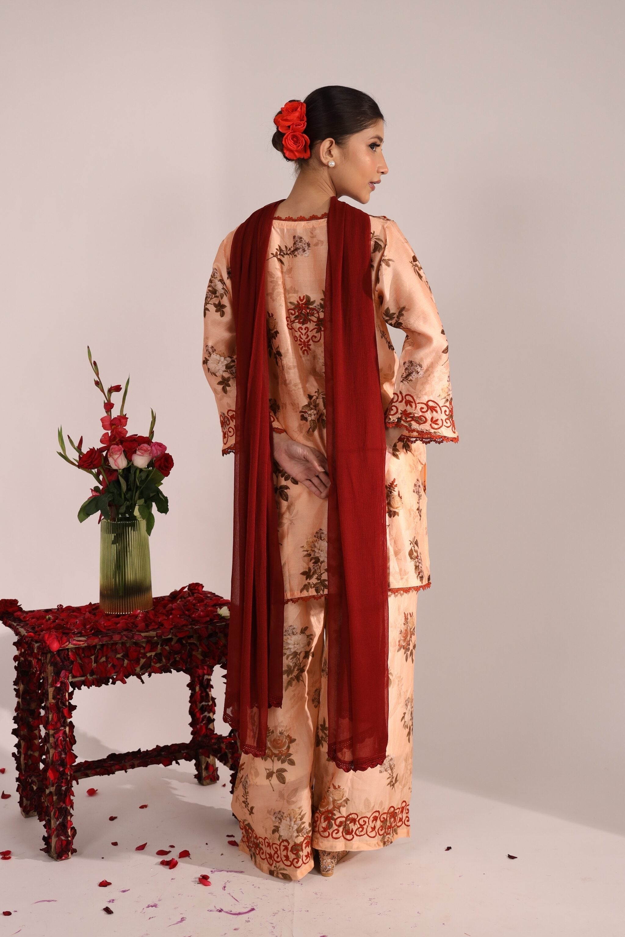 Back view showcasing detailed embroidery on Chanderi ladies co ord set senorita