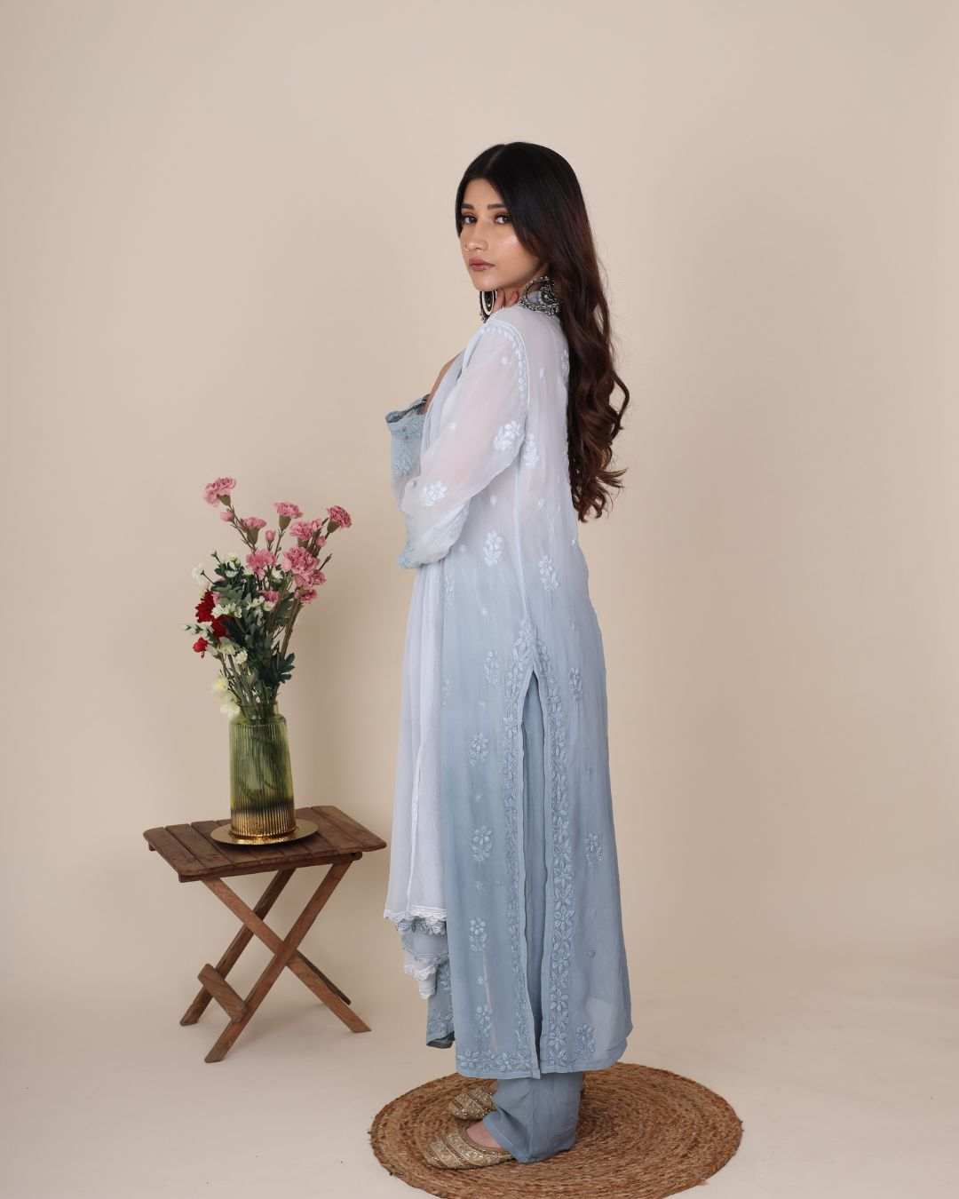 Heer Opal Chikan Suit