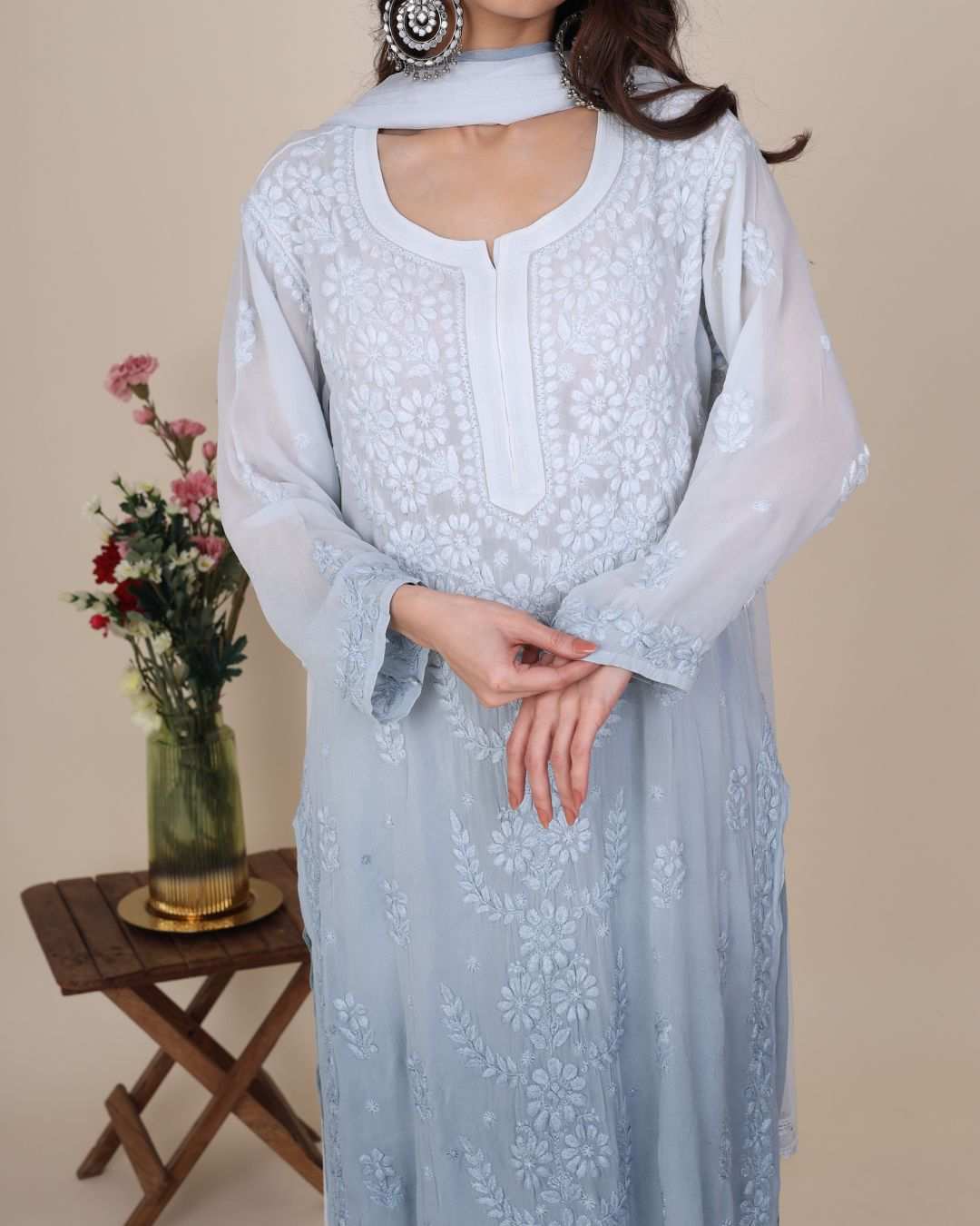 Heer Opal Chikan Suit