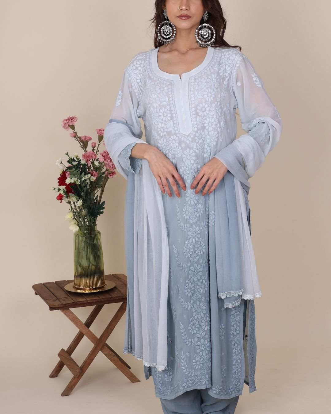 Heer Opal Chikan Suit