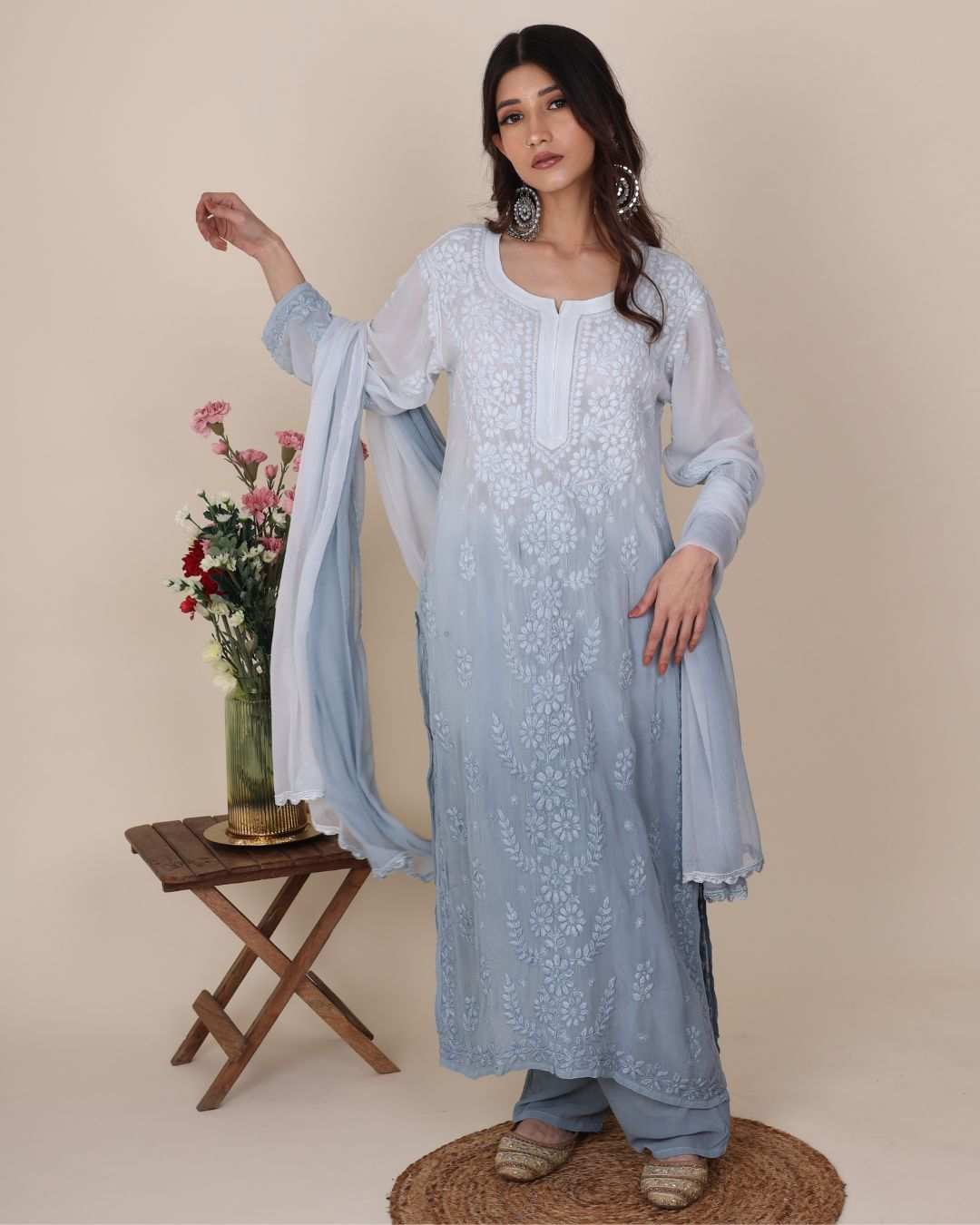 Heer Opal Chikan Suit