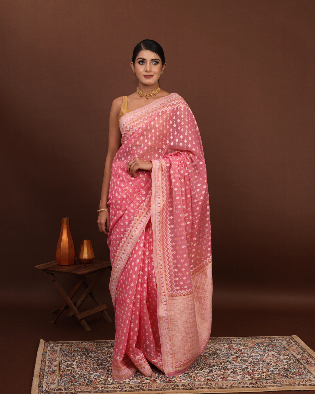 Imperial Rose Handloom Banarasi Jamdani Saree