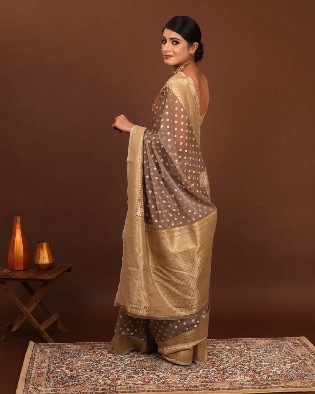 Mystic Mocha Jamdani Banarasi Saree