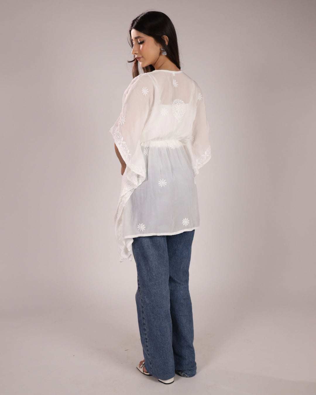 Chikankari Kaftan Short Kurti For Women