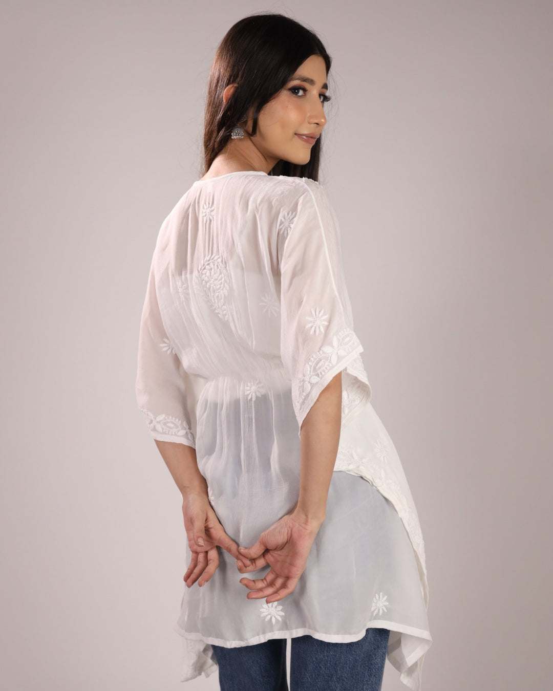 Chikankari Kaftan Short Kurti For Women