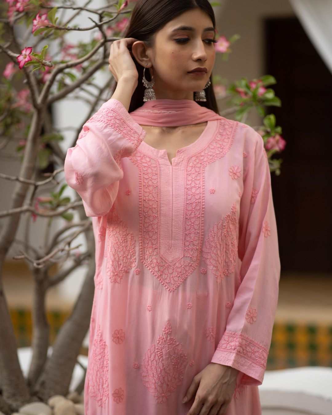 Mahek Peach Chikankari Kurta Set