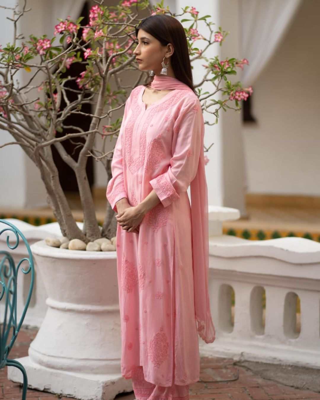 Mahek Peach Chikankari Kurta Set