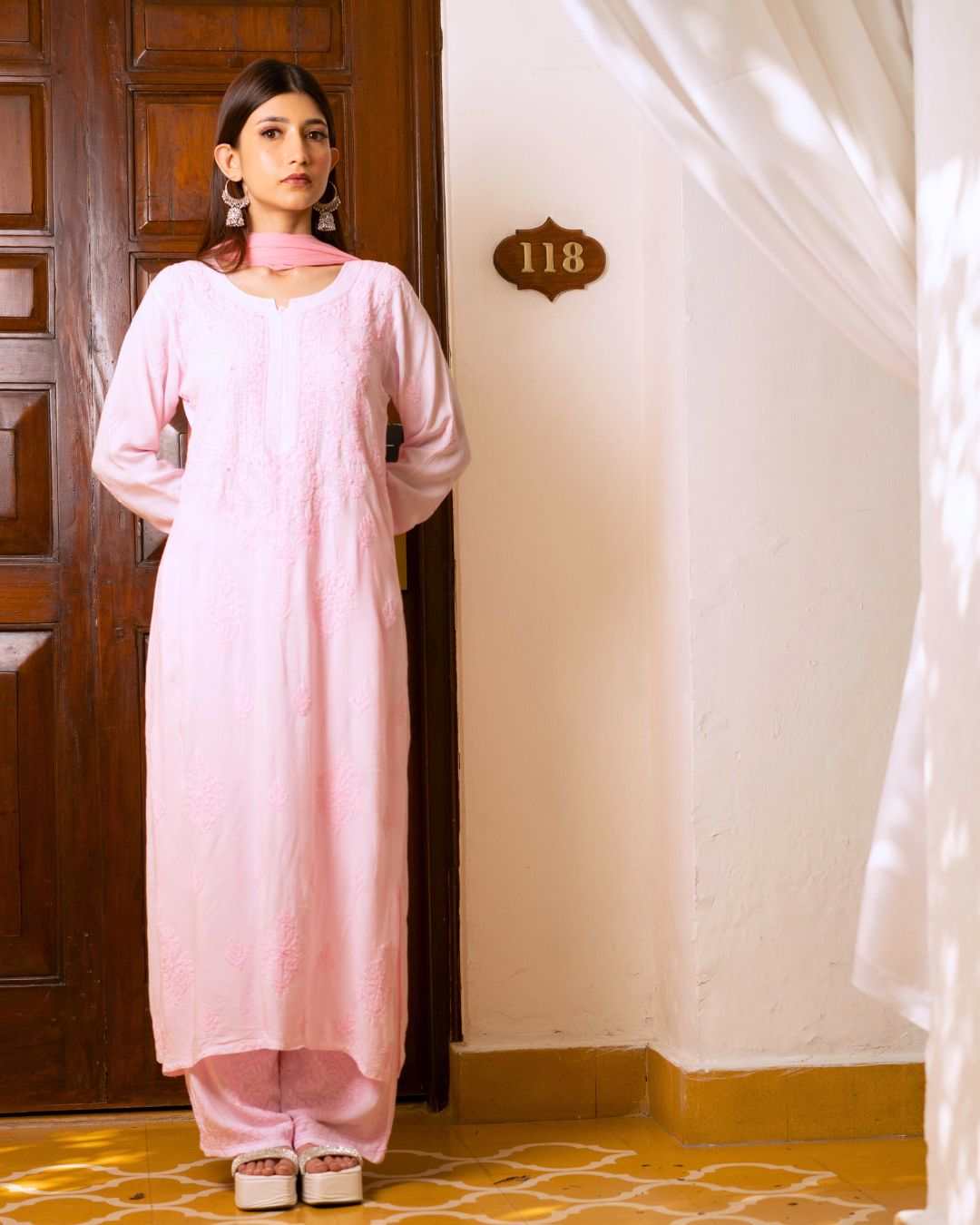 Mahek Pink Chiken Kurti Set
