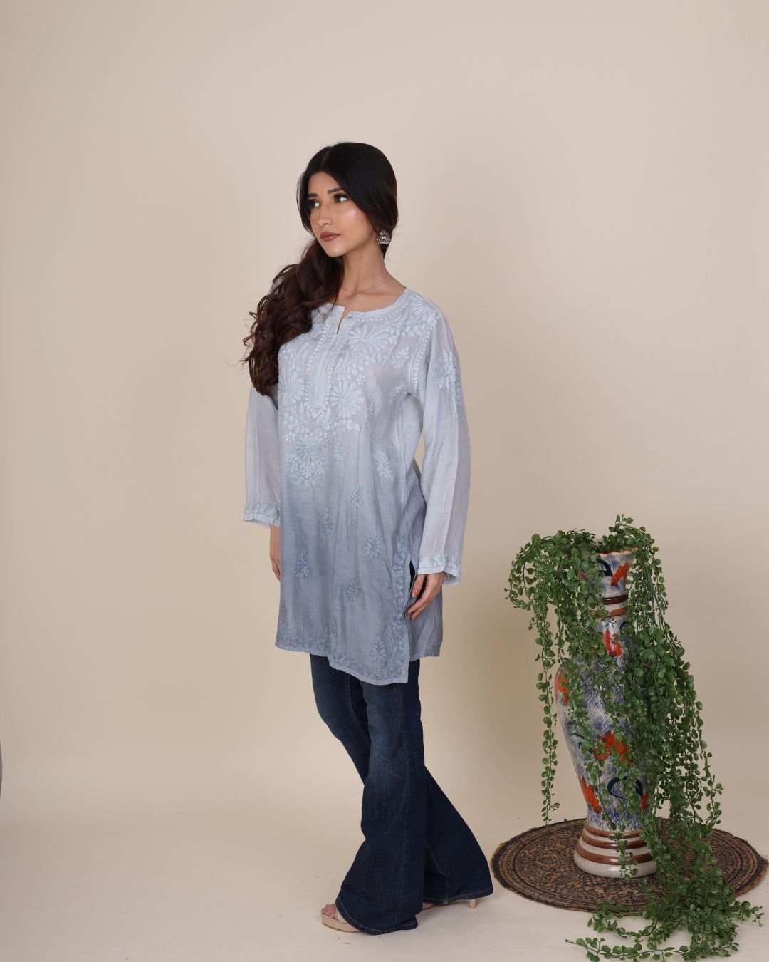 Crepe Chikan Short Kurti