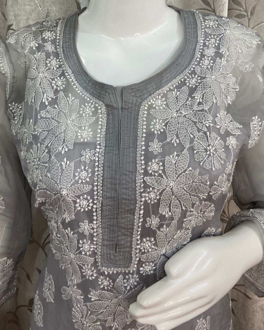 Organza Lucknowi Chikankari Kurta