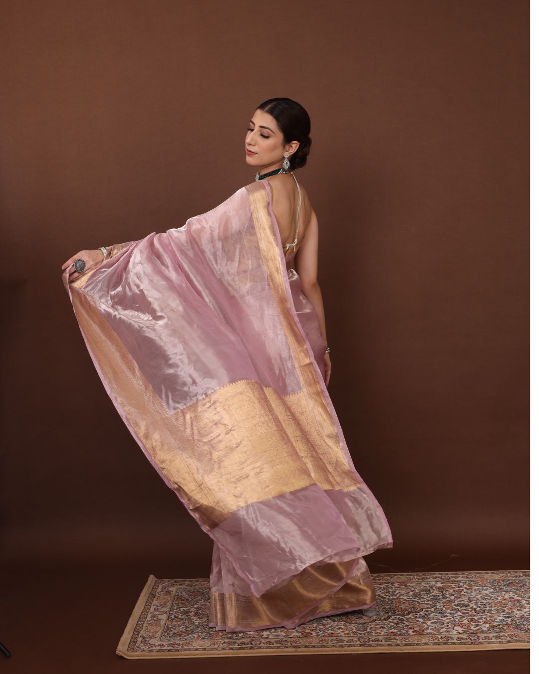 Regal Pearl Pink Banarasi Tissue Silk Saree