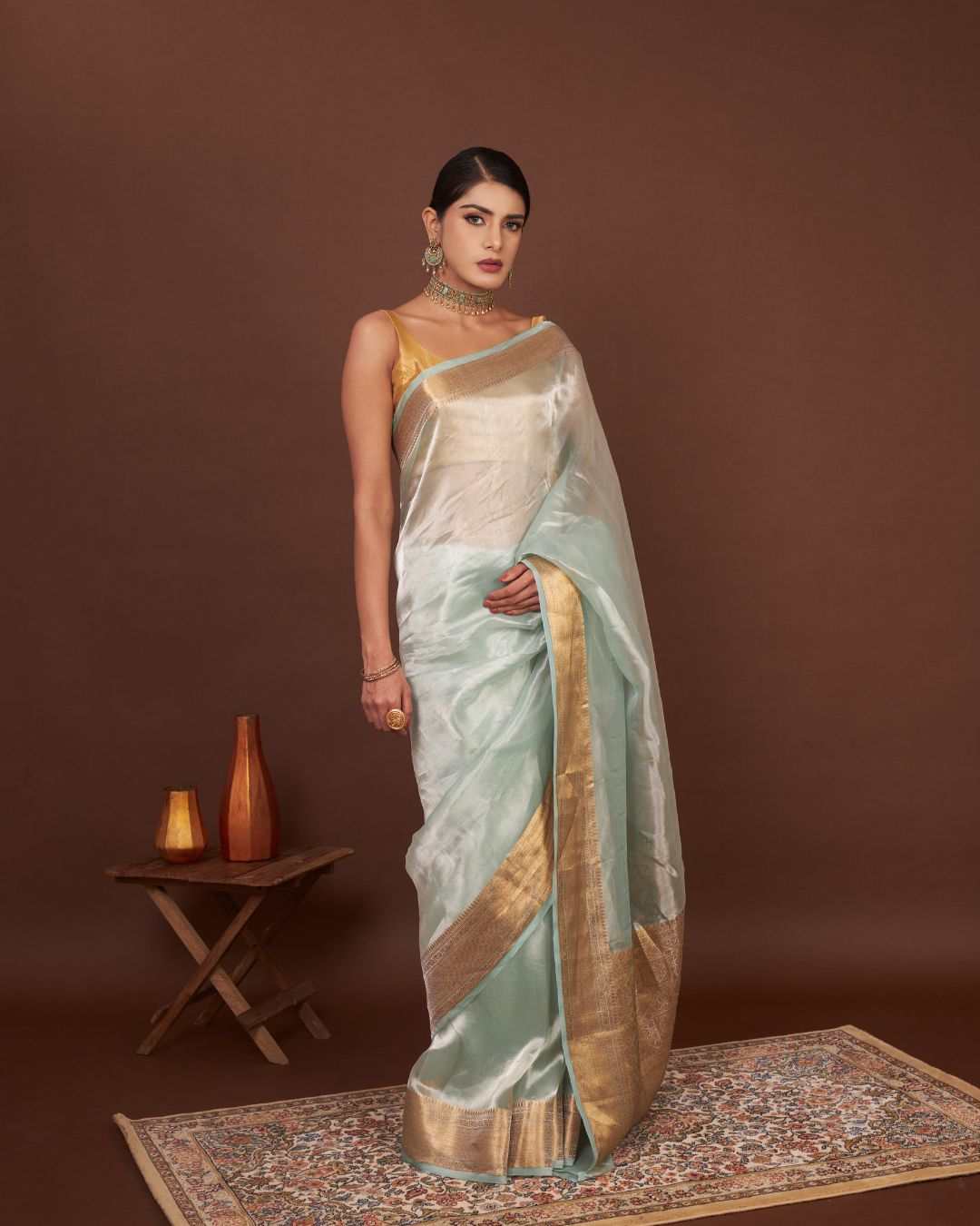 Regal Celestial Green Tissue Silk Saree