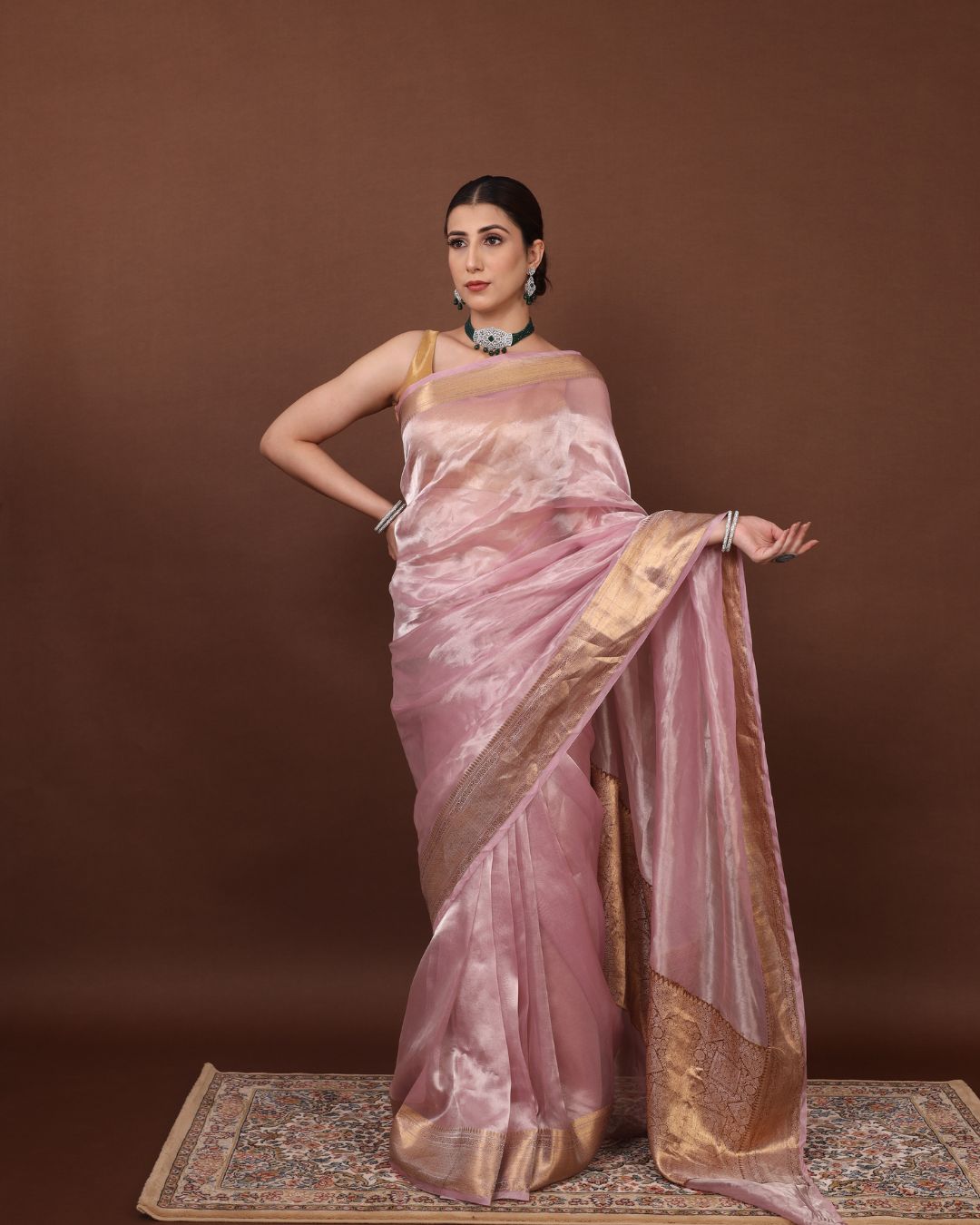 Regal Pearl Pink Banarasi Tissue Silk Saree