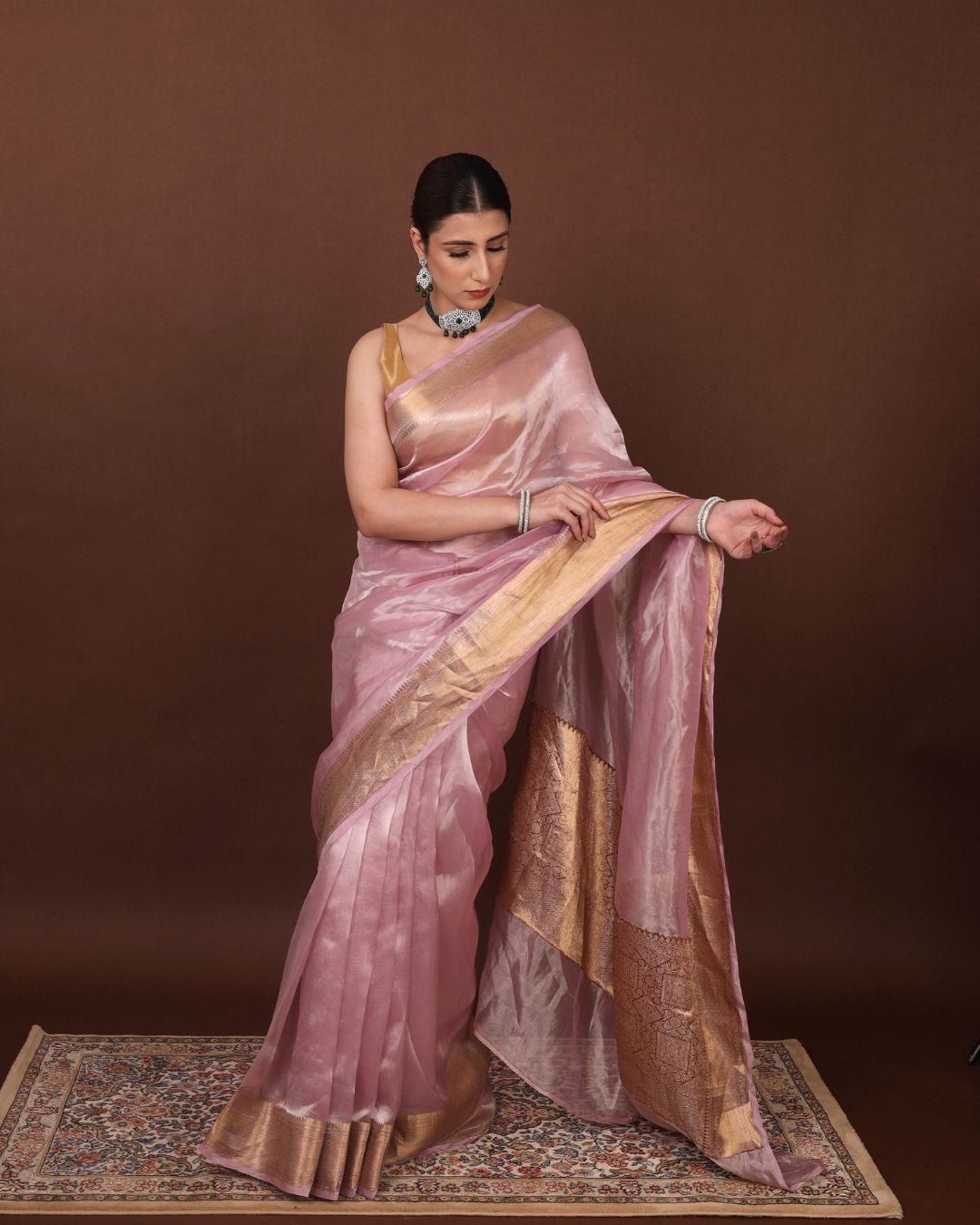 Regal Pearl Pink Banarasi Tissue Silk Saree