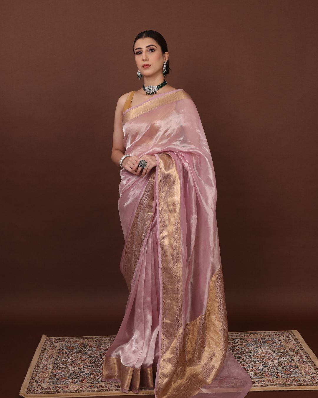 Regal Pearl Pink Banarasi Tissue Silk Saree
