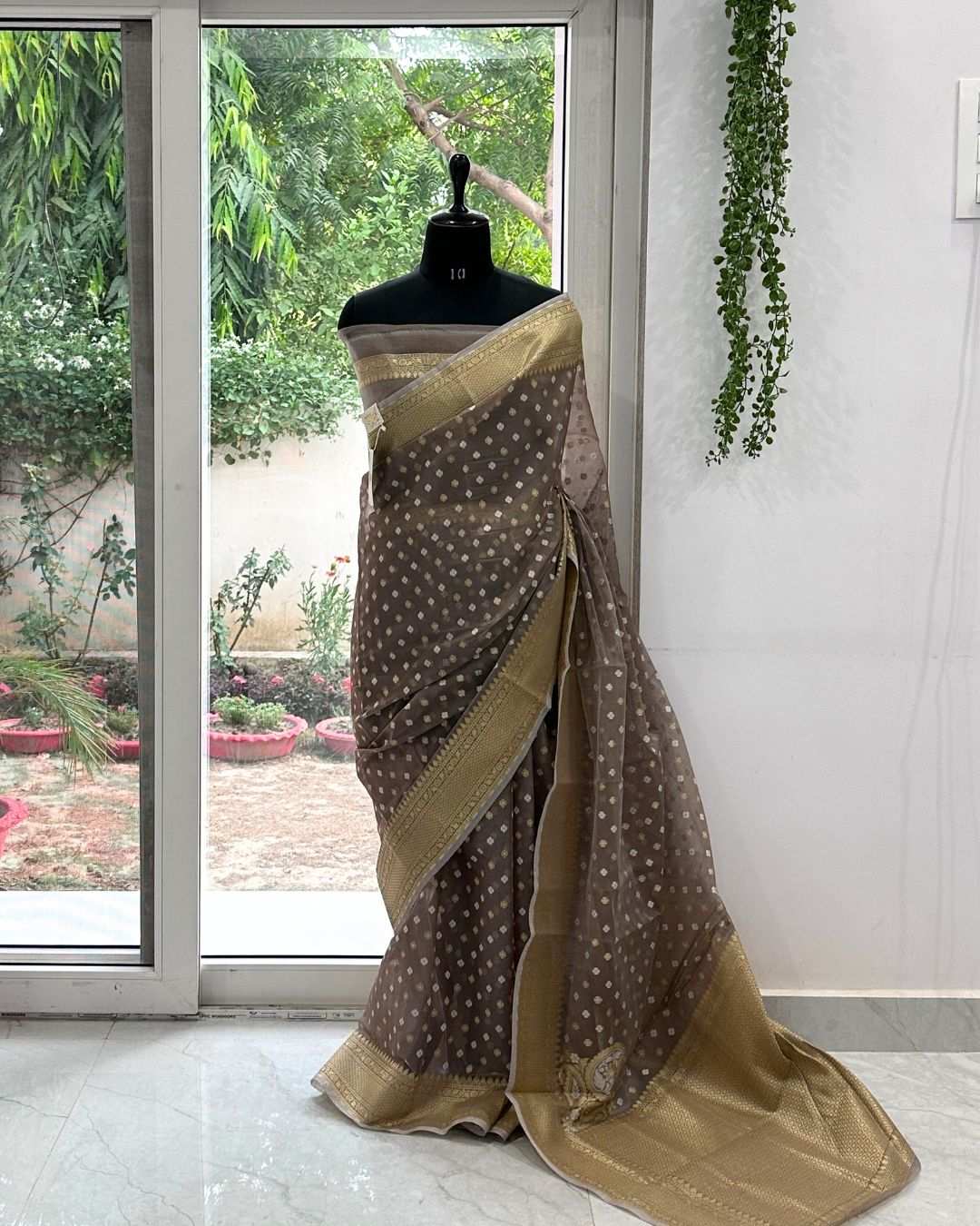 Mystic Mocha Jamdani Banarasi Saree