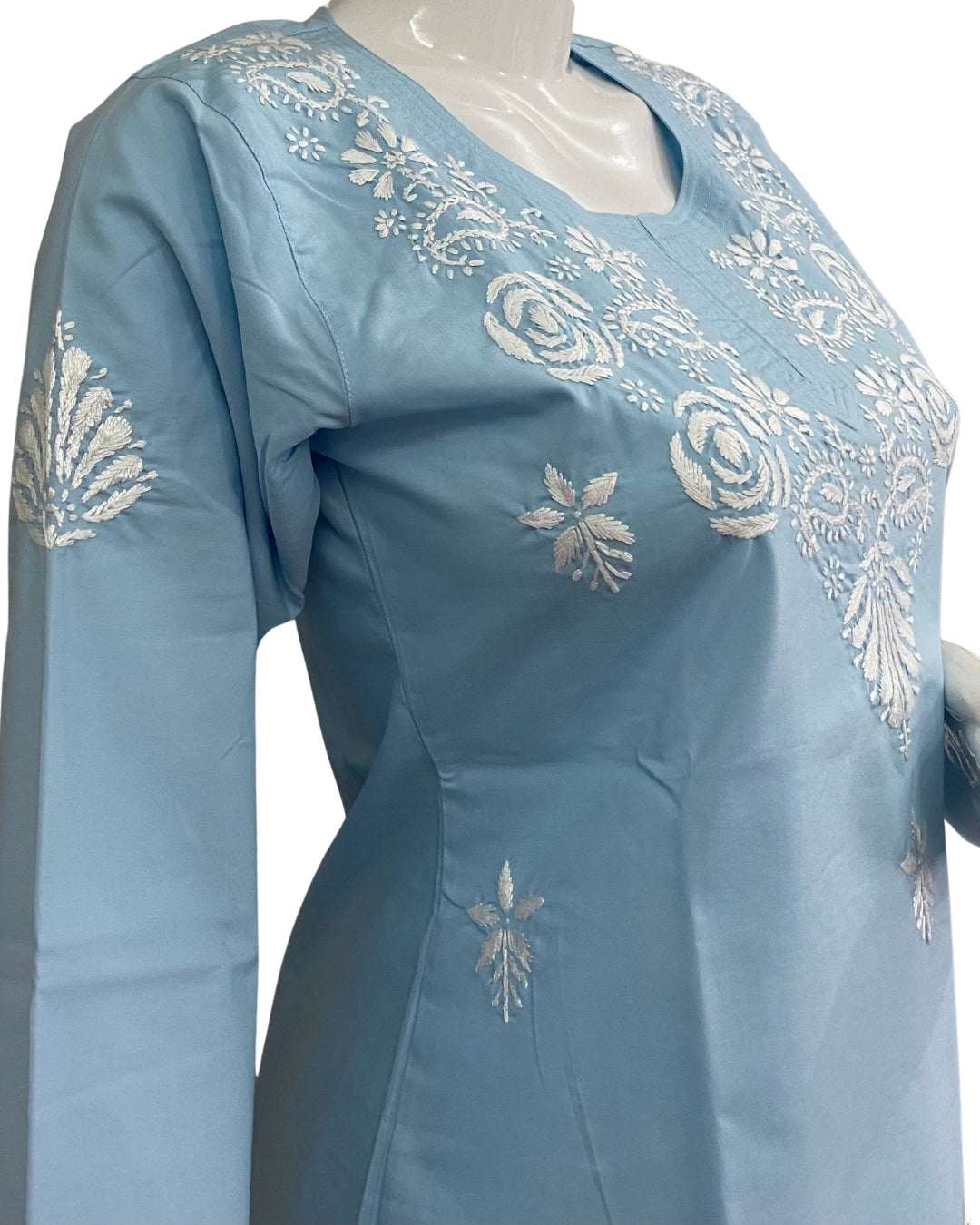 Sky Blue Chikankari Short Kurti for Women