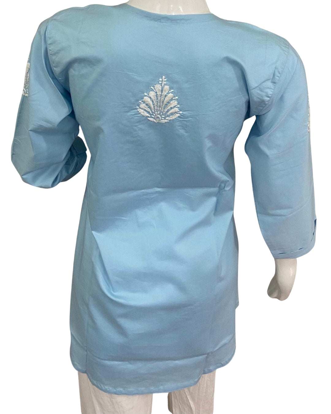 Sky Blue Chikankari Short Kurti for Women
