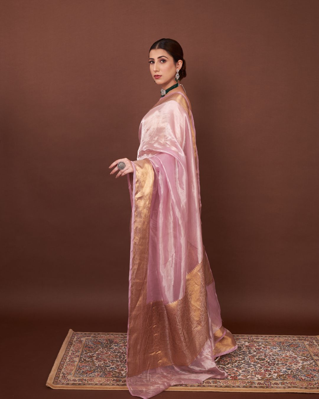 Regal Pearl Pink Banarasi Tissue Silk Saree