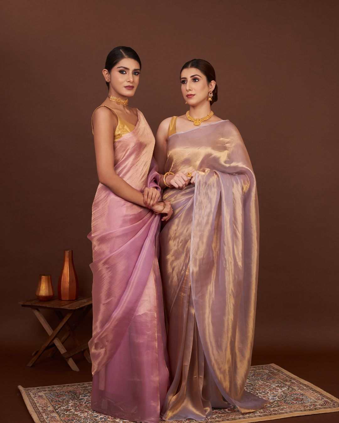 Whisper Rose Gold Tissue Saree pink
