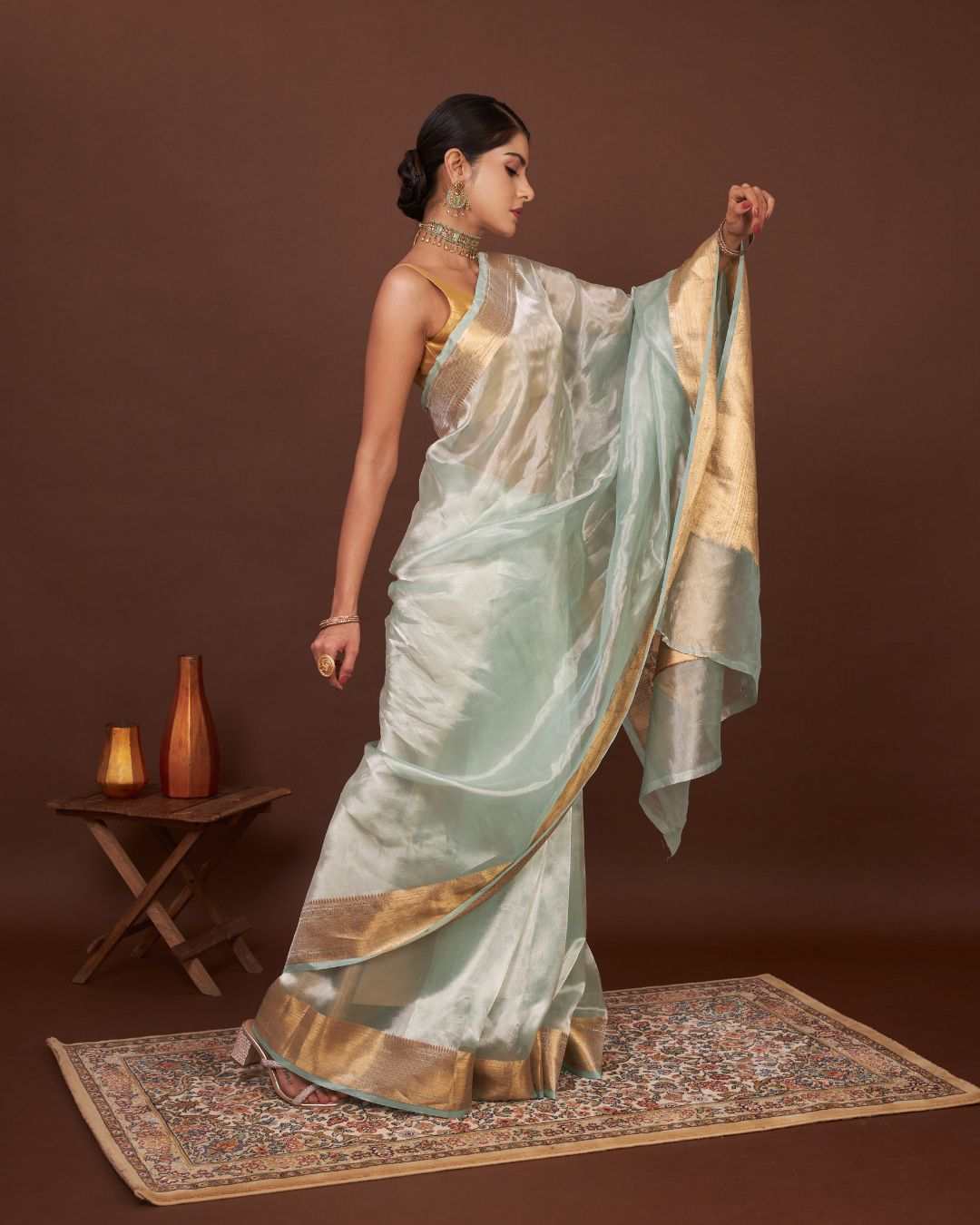 Regal Celestial Green Tissue Silk Saree