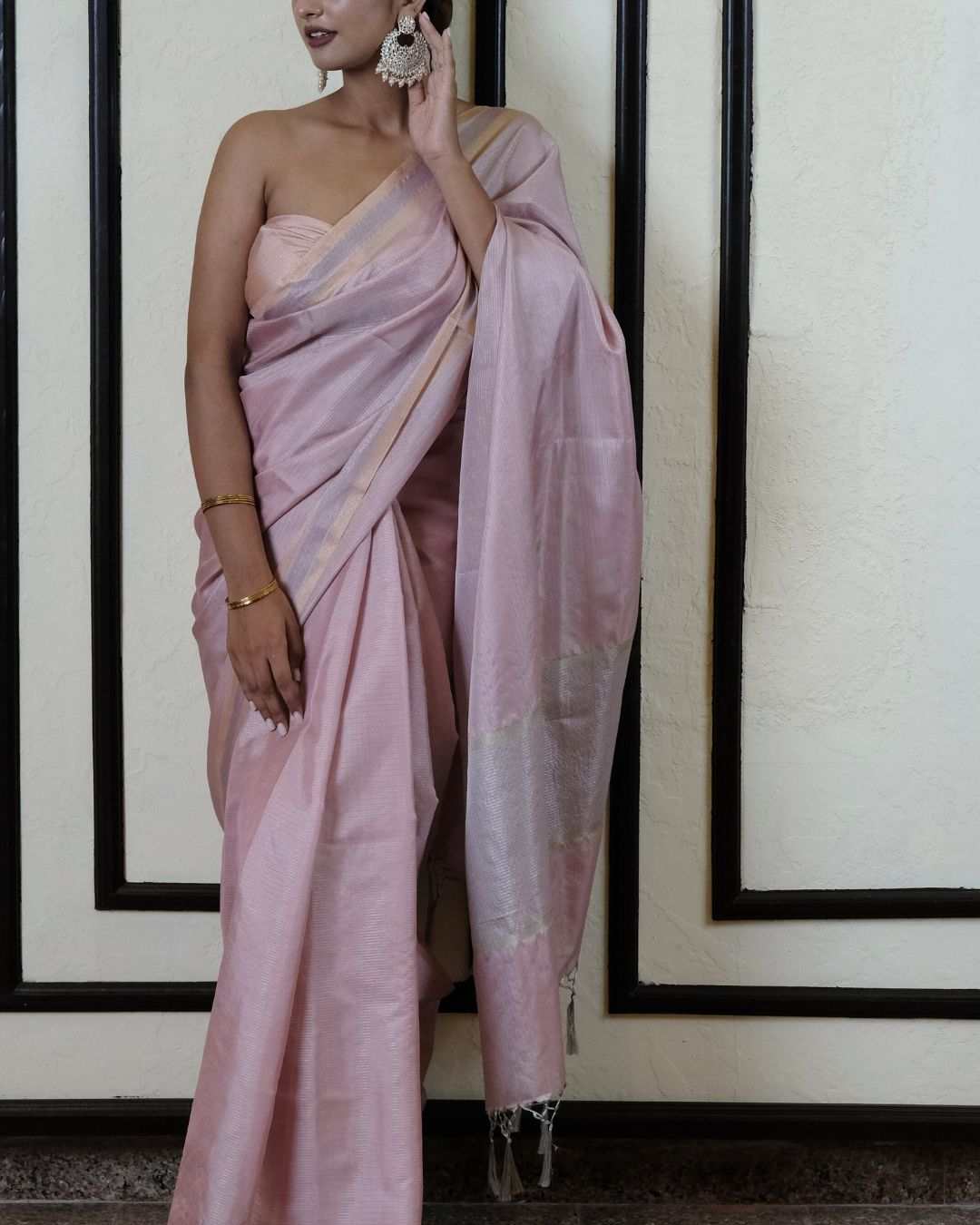 Riwaaz Pink-A-Boo-Tissue Banarasi handwoven silk saree in lady pink with intricate craftsmanship
