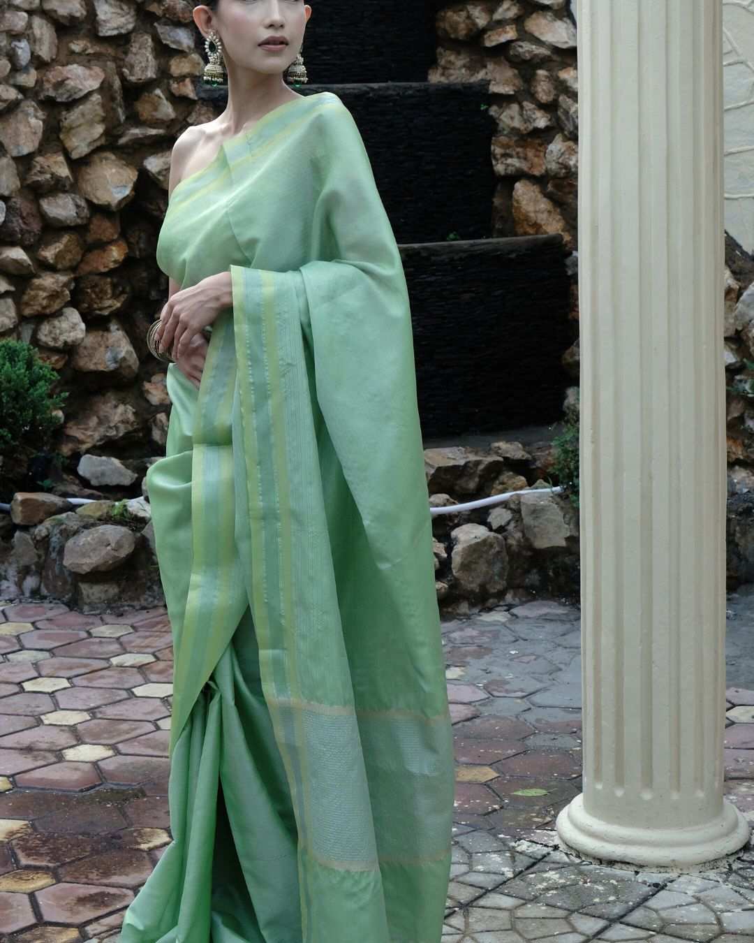 Handloom Green Tissue Banarasi Silk Saree