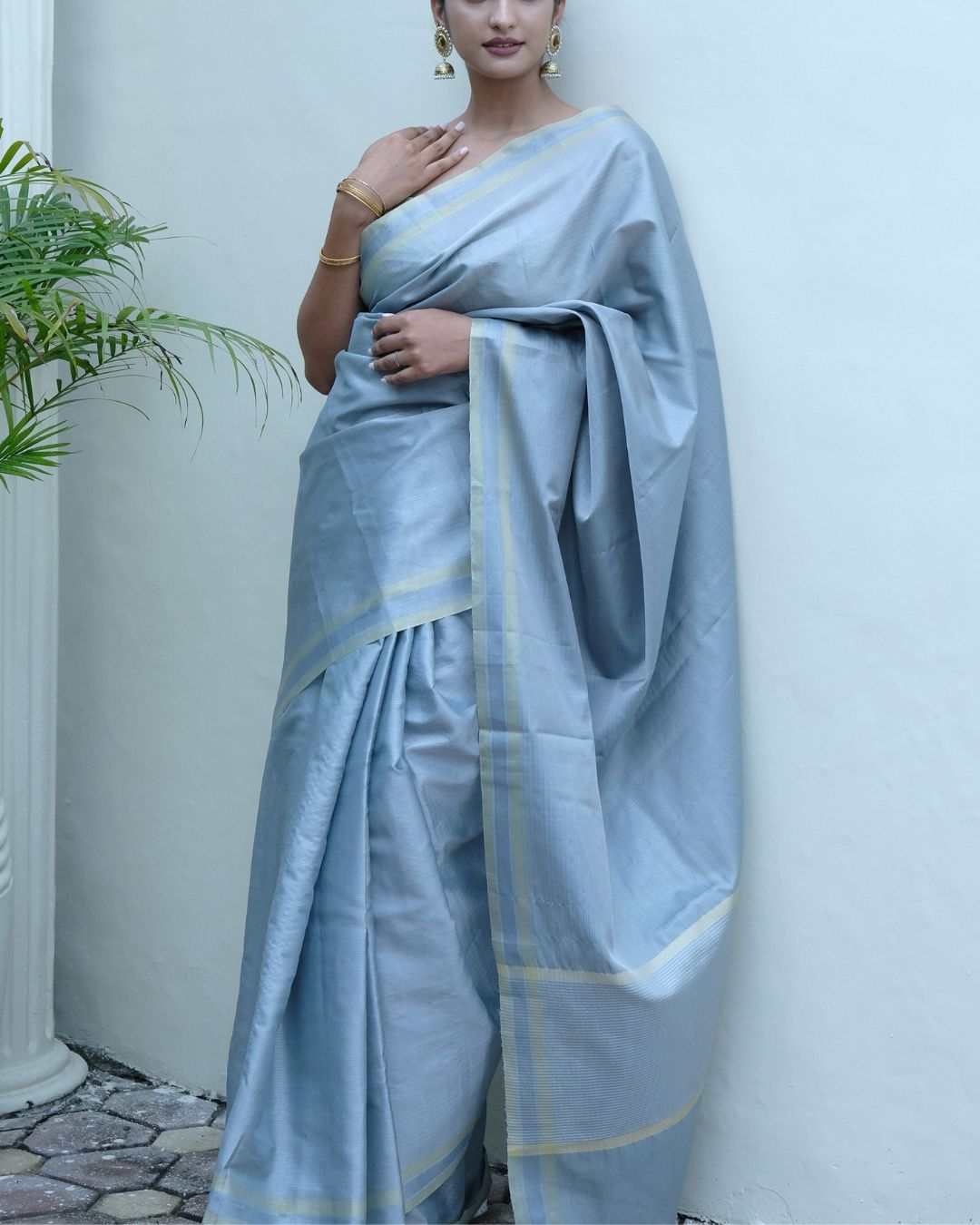 Riwaaz Grey Banarasi Silk Tissue Saree - | House of AKS