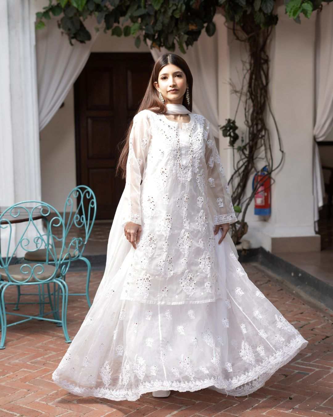 Zia White Organza Kurta Skirt Set