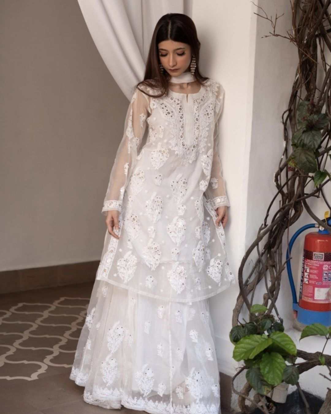 Zia White Organza Kurta Skirt Set