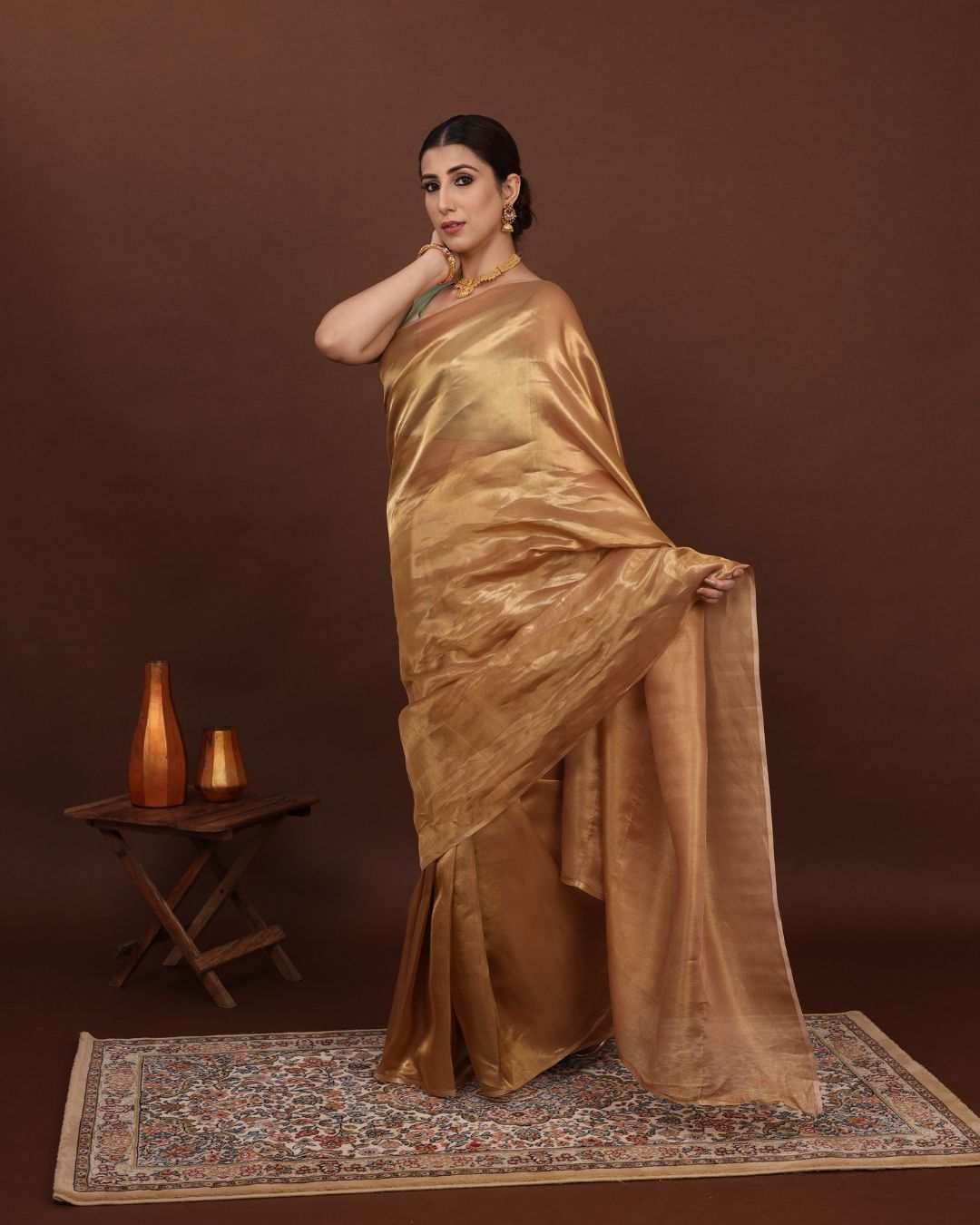 Tissue Saree For Wedding - Golden Radiance