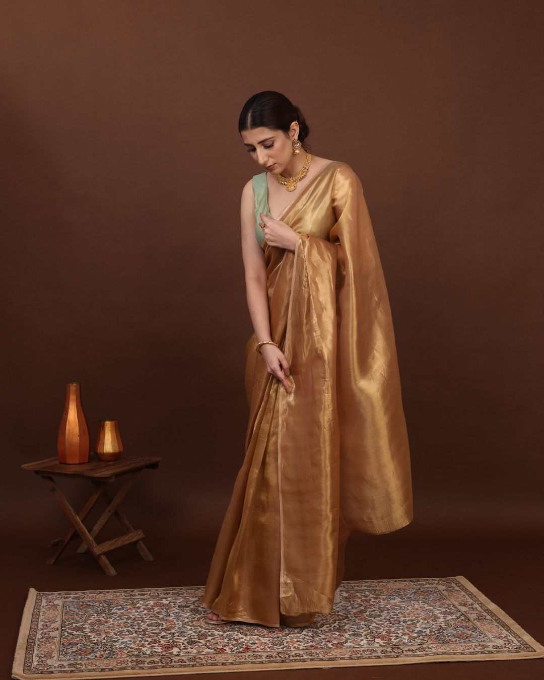 Tissue Saree For Wedding - Golden Radiance
