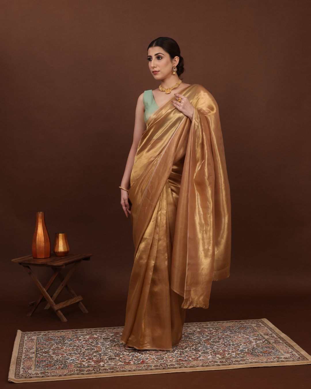 Tissue Saree For Wedding - Golden Radiance
