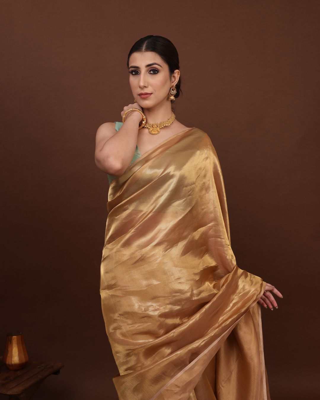 Tissue Saree For Wedding - Golden Radiance