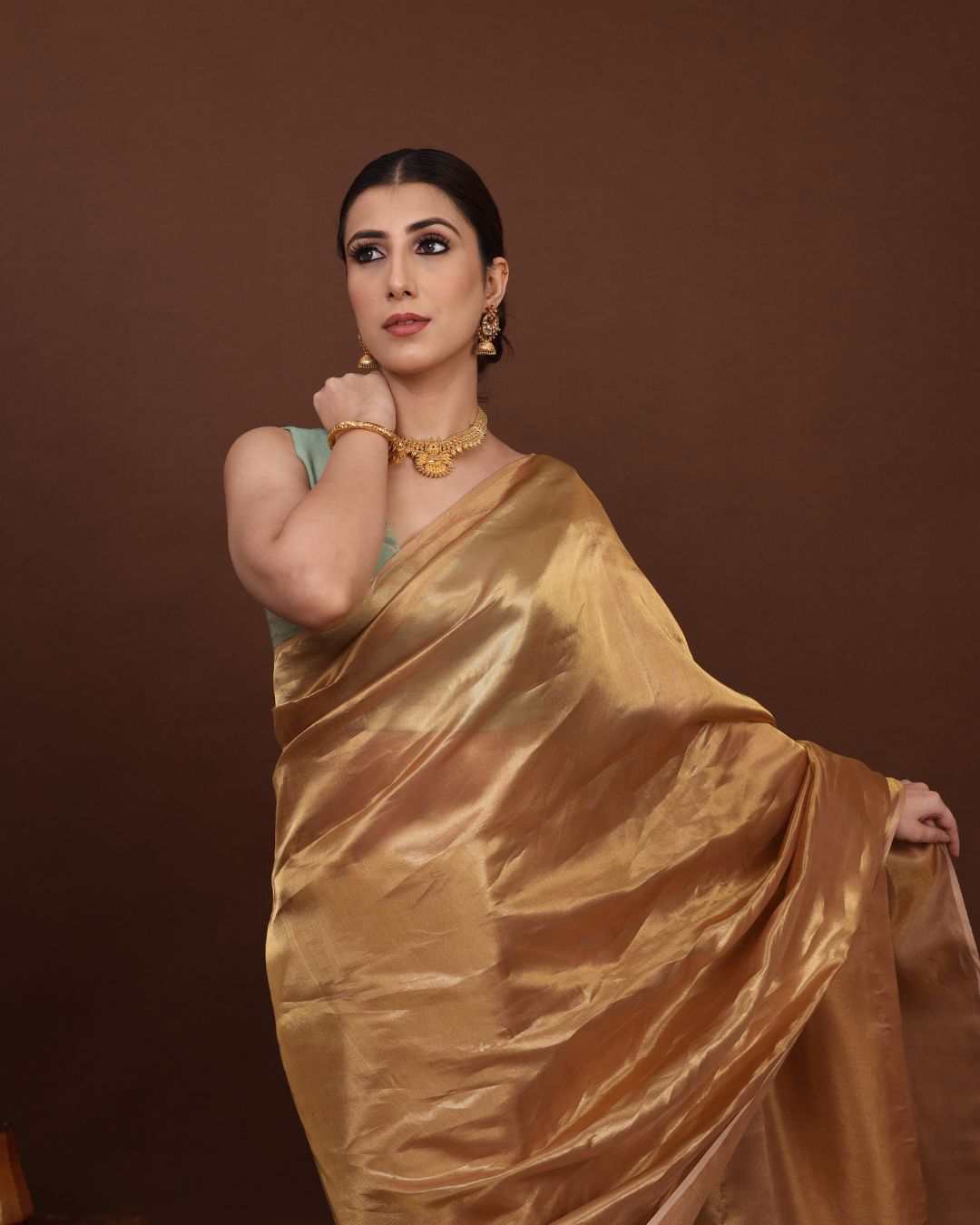 Tissue Saree For Wedding - Golden Radiance