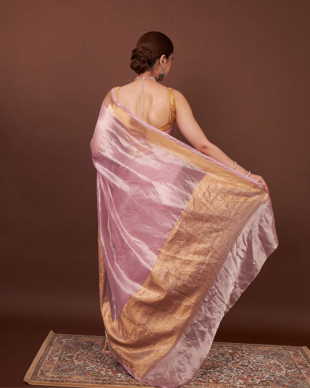 Regal Pearl Pink Banarasi Tissue Silk Saree
