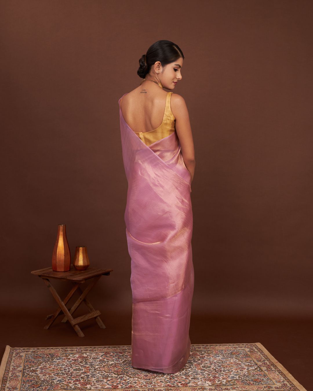 Whisper Rose Gold Tissue Saree pink