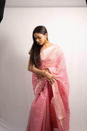 Aishwarya Sarees Women's Minakari Dhakai Jamdani Cotton Silk Saree In Pink  Colour With Blouse Piece