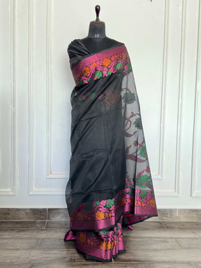 Black pure banarasi silk saree