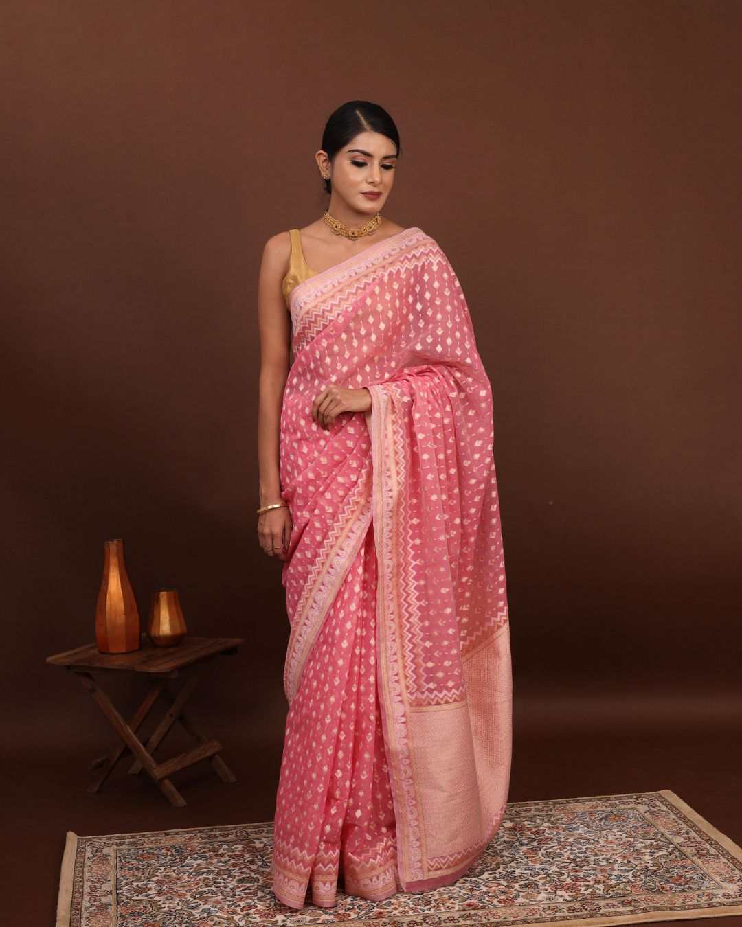 Imperial RoseHandloom Banarasi Jamdani Saree 