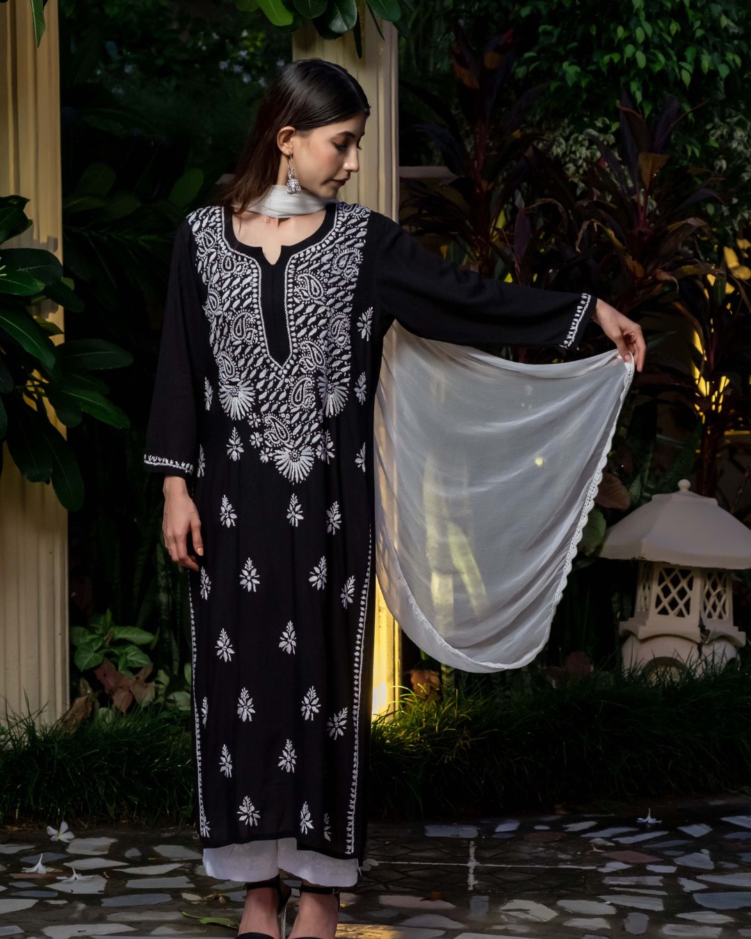 Black Chikankari Kurta Set For Women 