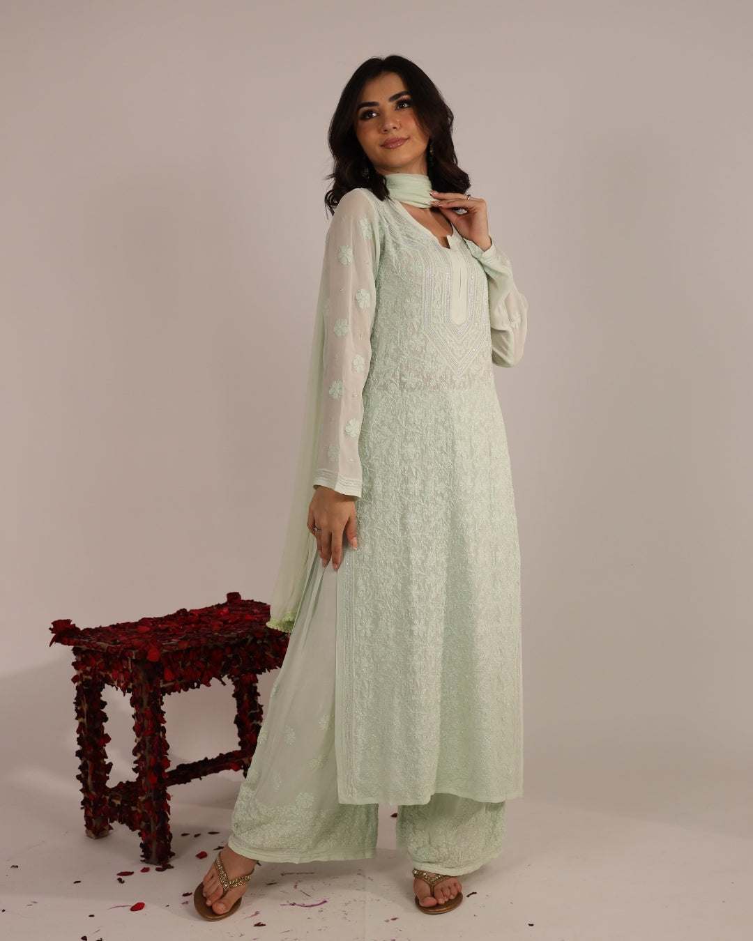 Chikankari Kurta Set with Add-on For Ladies