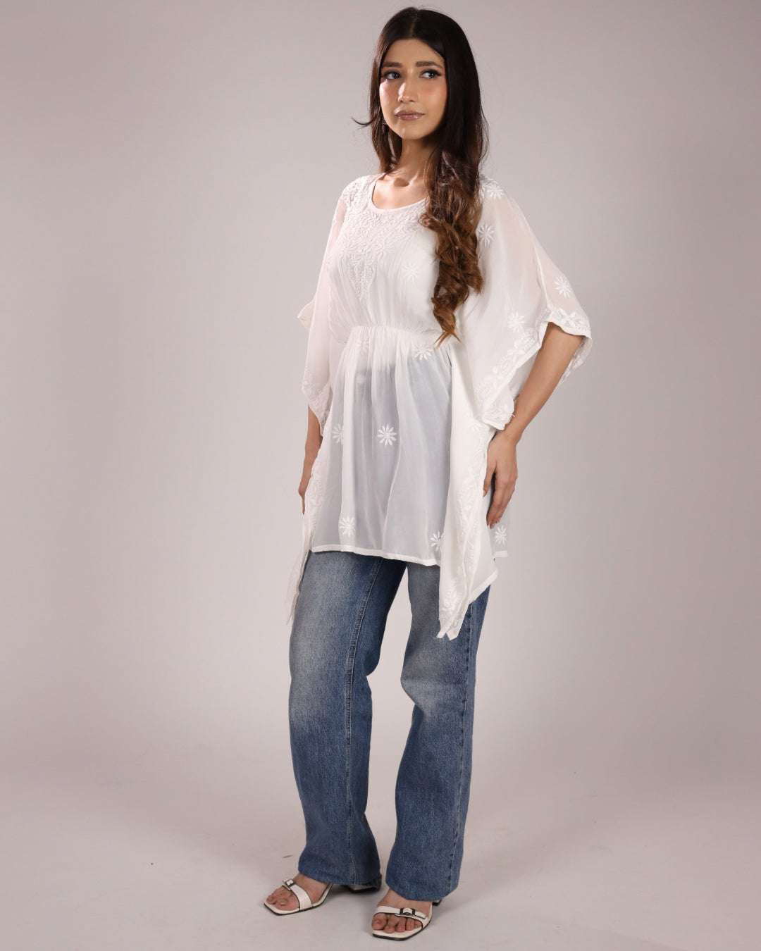 Chikankari Kaftan Short Kurti For Women