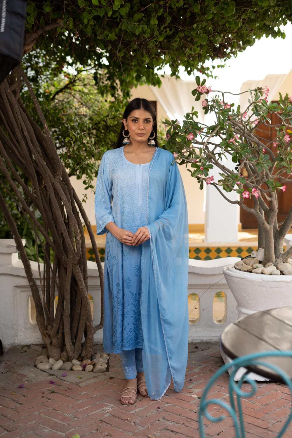 Buy Powder blue embroidered chanderi silk kurta for women